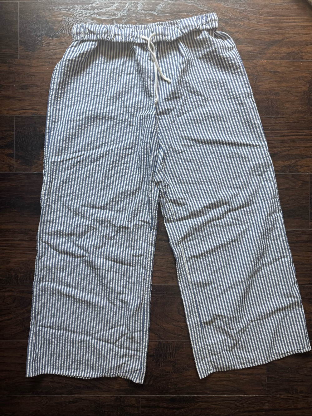 H/G Striped Wide-Leg Women’s Pants — Blue & White 100% Cotton